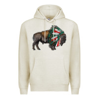 Oatmeal Heather mexican bison with indian headdress Premium Hoodie - RanaPortraitStore