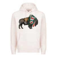 Pale Pink mexican bison with indian headdress Premium Hoodie - RanaPortraitStore