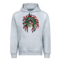 Heather Grey mexican flag indian headdress with  skull Urban Hoodie - RanaPortraitStore
