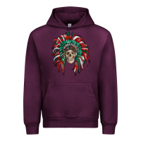 Mauve Wine mexican flag indian headdress with  skull Urban Hoodie - RanaPortraitStore