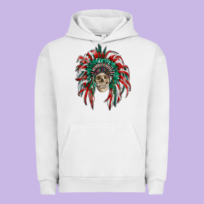 Mexican Flag Indian Headdress With  Skull Urban Hoodie Designed By Ranaportraitstore