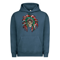 Pigment Midnight Navy mexican flag indian headdress with  skull Urban Hoodie - RanaPortraitStore
