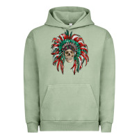 Pigment Oil Green mexican flag indian headdress with  skull Urban Hoodie - RanaPortraitStore