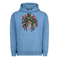 Pigment Pebble Blue mexican flag indian headdress with  skull Urban Hoodie - RanaPortraitStore