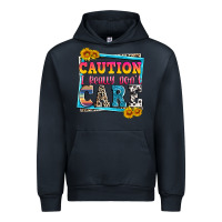 Navy caution i really don't care Urban Hoodie - Zillion Design Studio