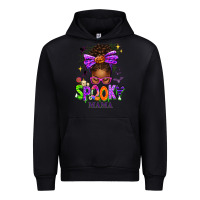Black Halloween Afro Messy Bun Spooky Mama Urban Hoodie - texasbilliewilder