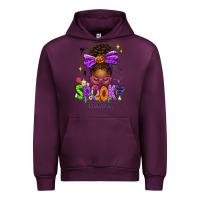 Mauve Wine Halloween Afro Messy Bun Spooky Mama Urban Hoodie - texasbilliewilder