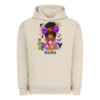 Pigment French Oak Halloween Afro Messy Bun Spooky Mama Urban Hoodie - texasbilliewilder