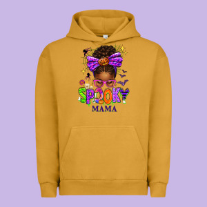Halloween Afro Messy Bun Spooky Mama Urban Hoodie Designed By Texasbilliewilder