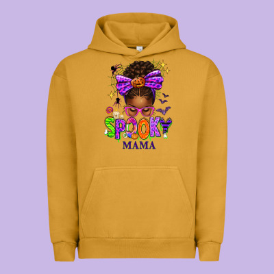 Halloween Afro Messy Bun Spooky Mama Urban Hoodie Designed By Texasbilliewilder