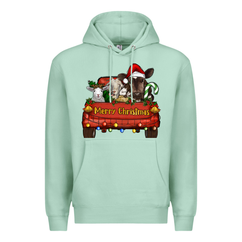 Merry Christmas Truck Animals Premium Hoodie by RanaPortraitStore | Teevron