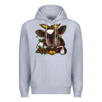 Heather Grey christmas baby cow Premium Hoodie - RanaPortraitStore