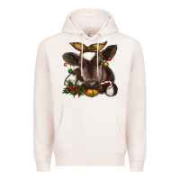 Pale Pink christmas baby cow Premium Hoodie - RanaPortraitStore