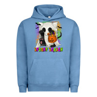 Pigment Pebble Blue Spooky Season Ghost Cat Urban Hoodie - texasbilliewilder