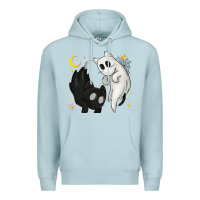 Blue Mist Ghost Cats with Balance Halloween Premium Hoodie - texasbilliewilder