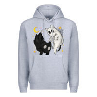 Heather Grey Ghost Cats with Balance Halloween Premium Hoodie - texasbilliewilder