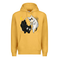 Mustard Ghost Cats with Balance Halloween Premium Hoodie - texasbilliewilder