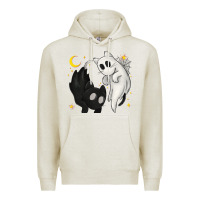 Oatmeal Heather Ghost Cats with Balance Halloween Premium Hoodie - texasbilliewilder