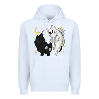 White Ghost Cats with Balance Halloween Premium Hoodie - texasbilliewilder