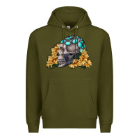 Army Green skull with sunflowers Premium Hoodie - RanaPortraitStore
