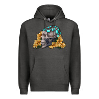 Charcoal Heather skull with sunflowers Premium Hoodie - RanaPortraitStore