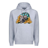 Heather Grey skull with sunflowers Premium Hoodie - RanaPortraitStore
