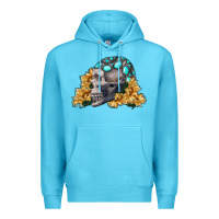 Ocean Blue skull with sunflowers Premium Hoodie - RanaPortraitStore