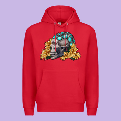 Skull With Sunflowers Premium Hoodie Designed By Ranaportraitstore