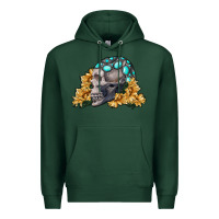 Sports Green skull with sunflowers Premium Hoodie - RanaPortraitStore