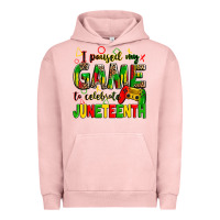 Pigment Salmon i paused my game to celebrate juneteenth Urban Hoodie - Zillion Design Studio