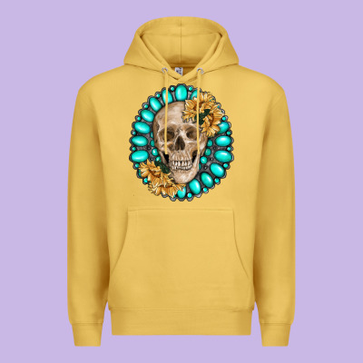 Skull With Gemstone And Sunflower Premium Hoodie Designed By Ranaportraitstore
