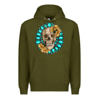 Army Green skull with gemstone and sunflower Premium Hoodie - RanaPortraitStore