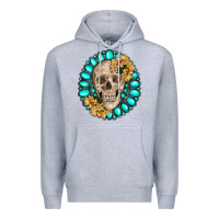 Heather Grey skull with gemstone and sunflower Premium Hoodie - RanaPortraitStore