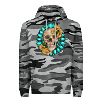 Slate Camo skull with gemstone and sunflower Premium Hoodie - RanaPortraitStore