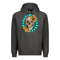 Charcoal Heather skull with gemstone and sunflower Premium Hoodie - RanaPortraitStore