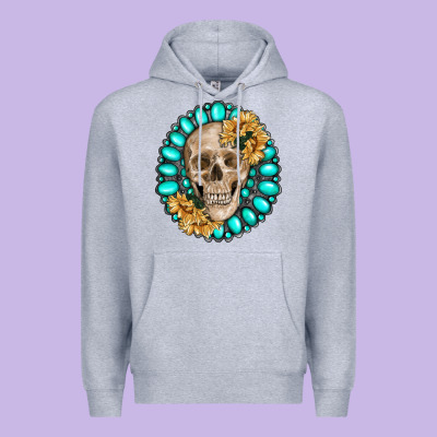 Skull With Gemstone And Sunflower Premium Hoodie Designed By Ranaportraitstore