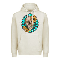 Oatmeal Heather skull with gemstone and sunflower Premium Hoodie - RanaPortraitStore