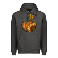 Charcoal Heather pumpkin with sunflower Premium Hoodie - RanaPortraitStore