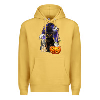 Antique Gold Halloween Cat and Pumpkin Premium Hoodie - texasbilliewilder