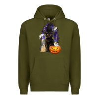 Army Green Halloween Cat and Pumpkin Premium Hoodie - texasbilliewilder