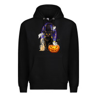 Black Halloween Cat and Pumpkin Premium Hoodie - texasbilliewilder