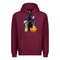 Burgundy Halloween Cat and Pumpkin Premium Hoodie - texasbilliewilder