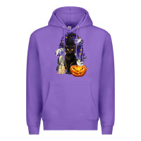 Purple Halloween Cat and Pumpkin Premium Hoodie - texasbilliewilder