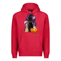 Cardinal Halloween Cat and Pumpkin Premium Hoodie - texasbilliewilder