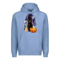 Colony Blue Halloween Cat and Pumpkin Premium Hoodie - texasbilliewilder