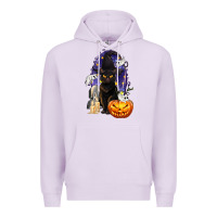 Lilac Halloween Cat and Pumpkin Premium Hoodie - texasbilliewilder