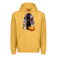 Mustard Halloween Cat and Pumpkin Premium Hoodie - texasbilliewilder