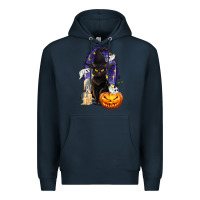 Navy Halloween Cat and Pumpkin Premium Hoodie - texasbilliewilder