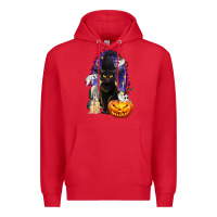 Red Halloween Cat and Pumpkin Premium Hoodie - texasbilliewilder