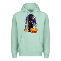 Seafoam Halloween Cat and Pumpkin Premium Hoodie - texasbilliewilder